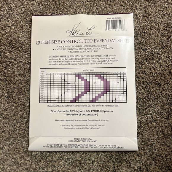 Kathie Lee Queen Control Top Pantyhose Suntan Queen 3X Sandalfoot Sheer - 029 - Picture 2 of 2
